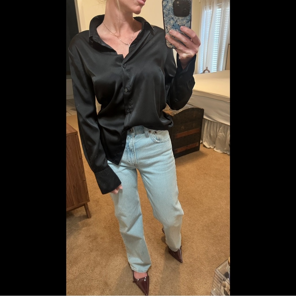 Chic Black Satin Blouse